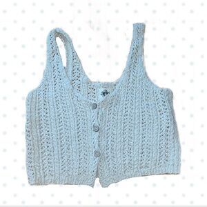 🪽Cream Crochet Knit Button-Up Crop Top Summery